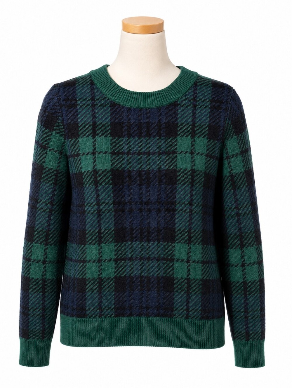Style & Co Tartan Plaid Sweater Women Small S Green Navy Black Crewneck Pullover